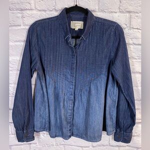 Current/Elliott Denim Ombre Pintuck Button Front Blouse Loose Fit Size S